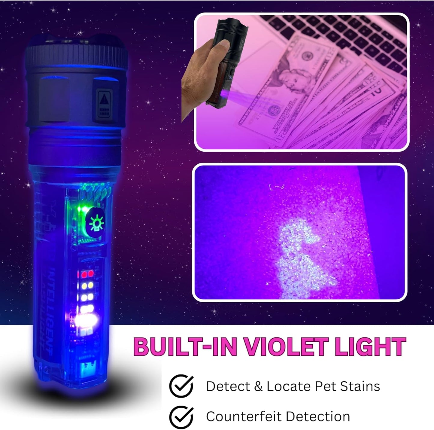Lampe torche led haute puissance détecteur uv avec clip 8 modes