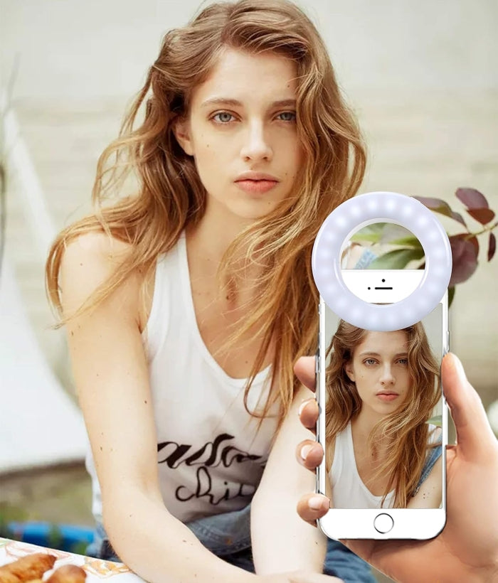 Anneau Lumineux Rechargeable pour Selfie 28 LED Avec 3 Niveaux de Luminosité Réglable