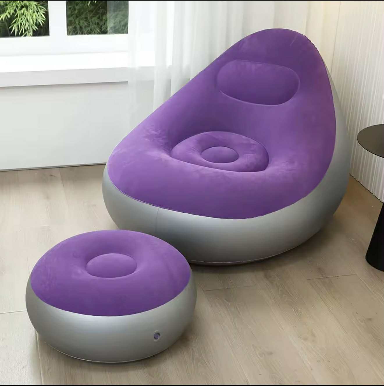 Chaise Longue Gonflable avec Pouf