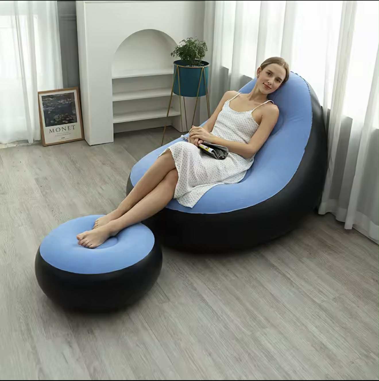 Chaise Longue Gonflable avec Pouf