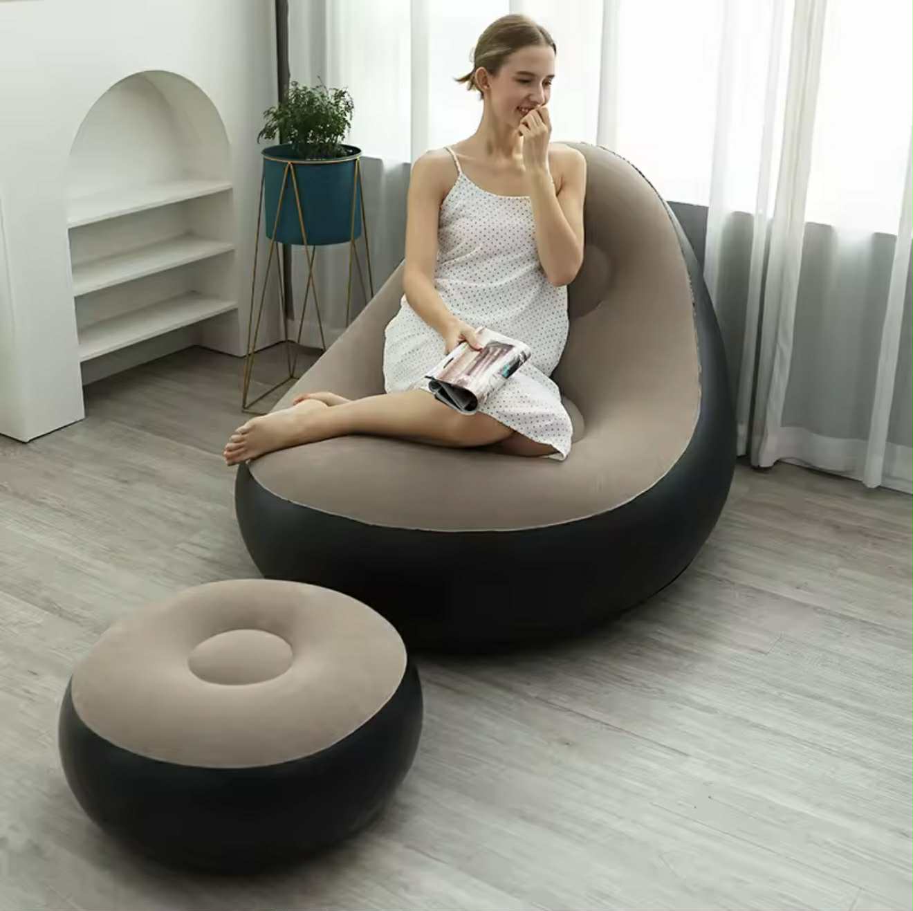 Chaise Longue Gonflable avec Pouf