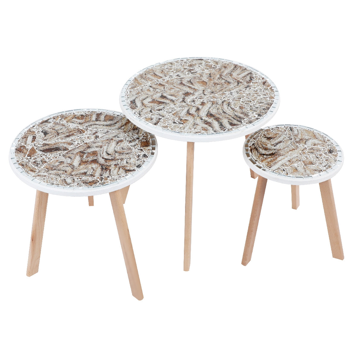 Série de 3 Tables Basses en Bois effet craquelé Motif 2