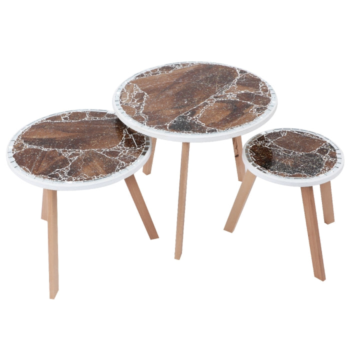 Série de 3 Tables Basses en Bois effet craquelé Motif 4