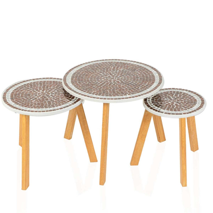 Série De 3 Tables Basses En Bois Effet Mosaïque Motif 3