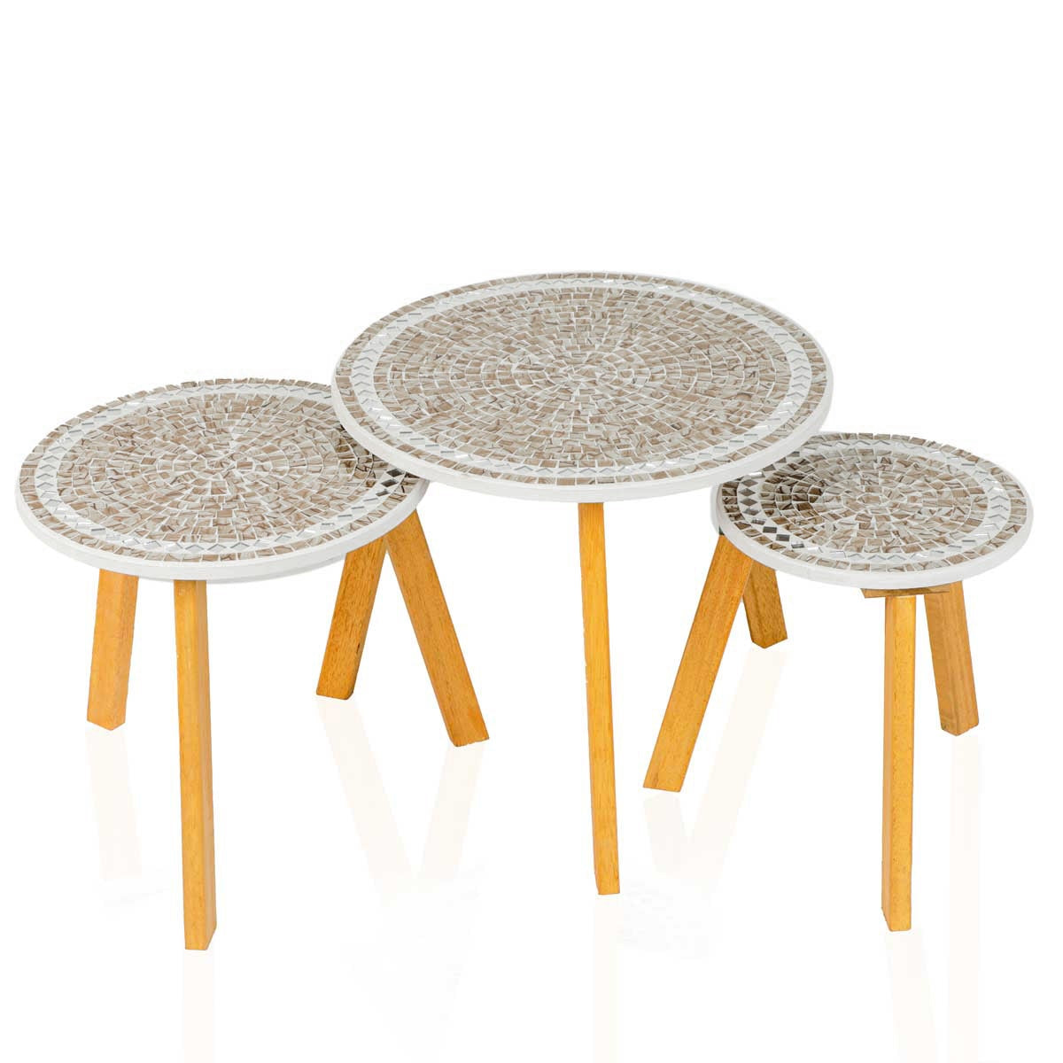 Série de 3 Tables Basses en Bois effet mosaïque Motif 2