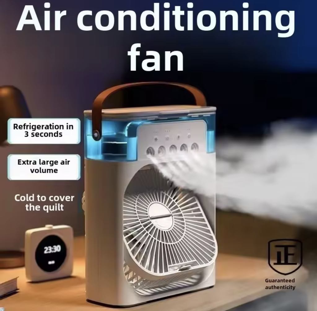 Climatiseur portable avec 3 vitesses de vent et 3 modes de pulvérisation avec veilleuse LED 7 couleurs