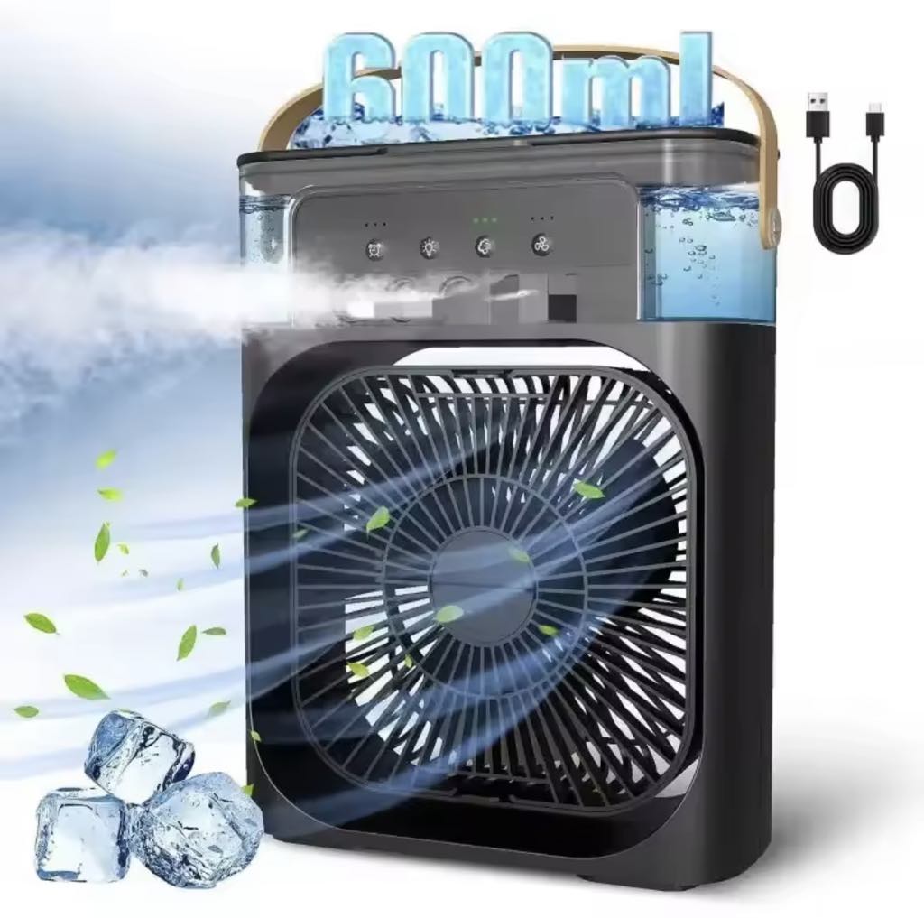 Climatiseur portable avec 3 vitesses de vent et 3 modes de pulvérisation avec veilleuse LED 7 couleurs