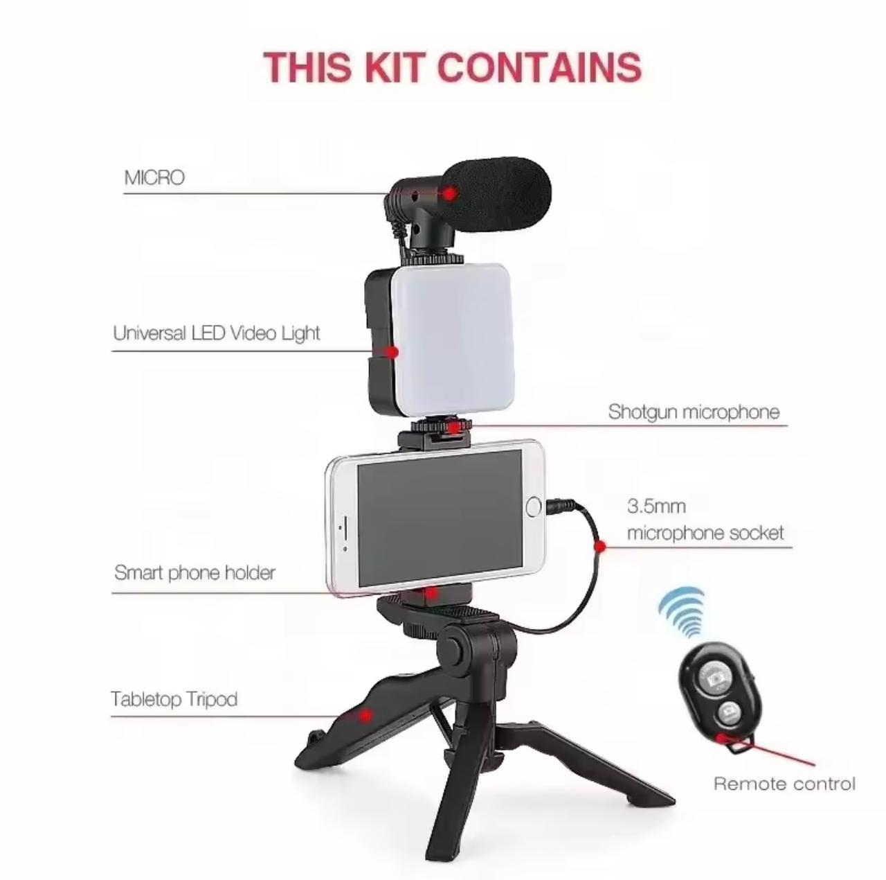 Kit Vidéo Trépied Avec Microphone et Lumière Avec Télécommande
