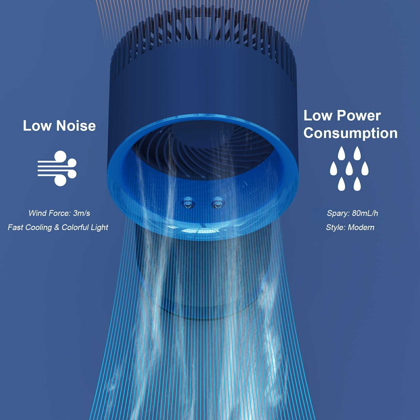 Ventilateur Refroidisseur d'Air Rechargeable avec Diffusseur et LED RGB