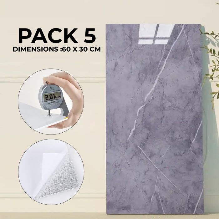 Pack de 5 Panneaux PVC Autocollant Alternative Au Marbre 60 x 30 cm