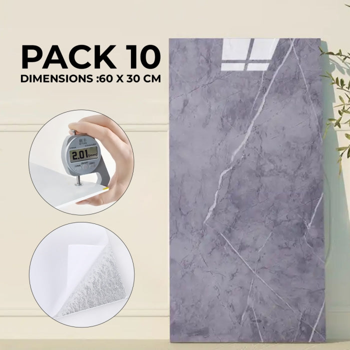 Pack de 10 Panneaux PVC Alternative Au Marbre Autocollant 60 x 30 cm