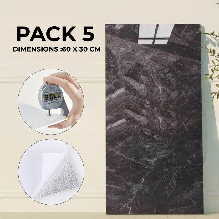 Pack de 5 Panneaux PVC Autocollant Alternative Au Marbre 60 x 30 cm
