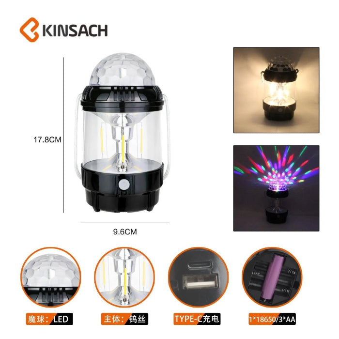 Torche Camping Light 3 En 1 Rechargeable - Lampe Led Multicolore Avec Jeu De Lumière