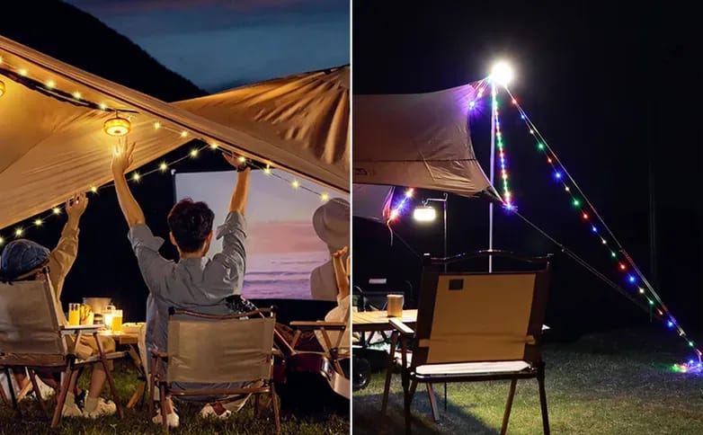 Guirlande lumineuse LED & lampe d'extérieur portable 2 en 1 avec 8 modes d'éclairage