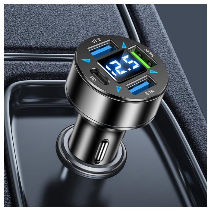 Adaptateur De Charge Multifonctionnel 3.A Pour Voiture Avec Afficheur Numérique LED
