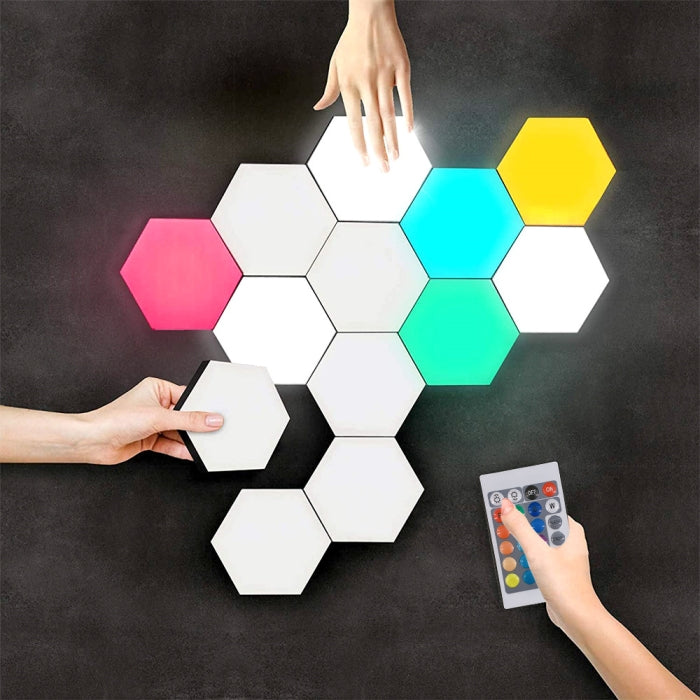 Panneau De 6 LED Mural Intelligent Lumières Hexagonales Contrôle Tactile Et Avec Télécommande 16 Couleurs