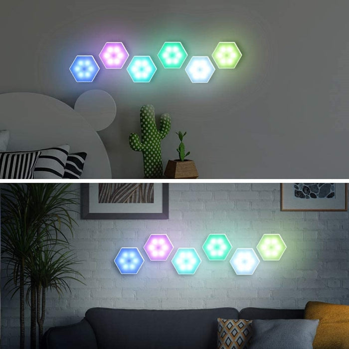 Panneau De 6 LED Mural Intelligent Lumières Hexagonales Contrôle Tactile Et Avec Télécommande 16 Couleurs
