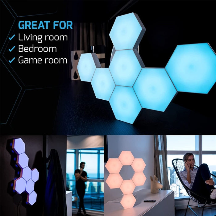 Panneau De 6 LED Mural Intelligent Lumières Hexagonales Contrôle Tactile Et Avec Télécommande 16 Couleurs
