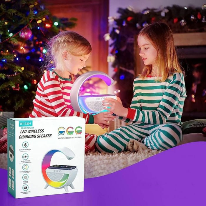 Support De Chargeur Sans Fil Rapide Multifonctions 3 En 1 Lampe LED Et Haut-Parleur Bluetooth