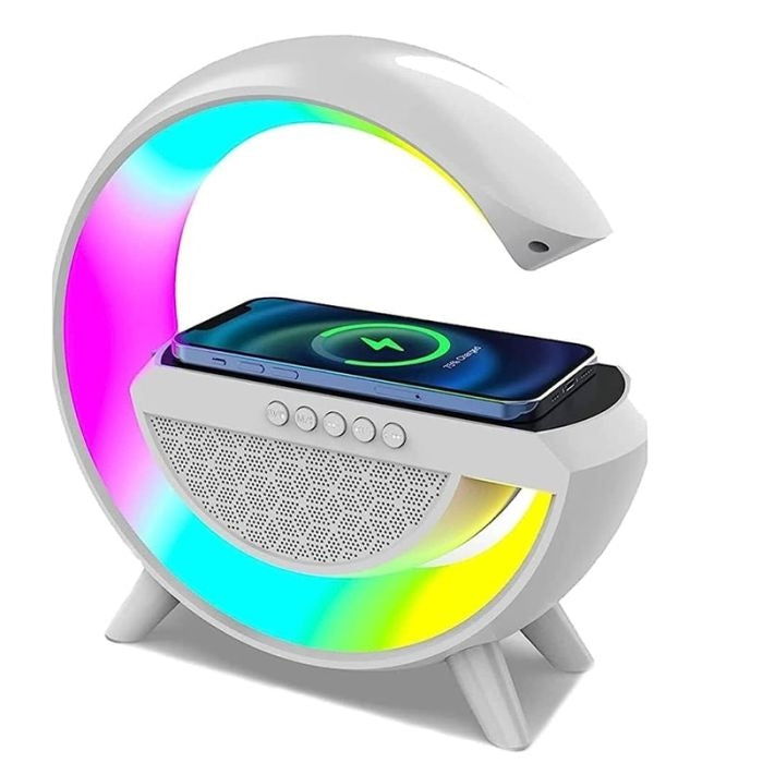 Support De Chargeur Sans Fil Rapide Multifonctions 3 En 1 Lampe LED Et Haut-Parleur Bluetooth