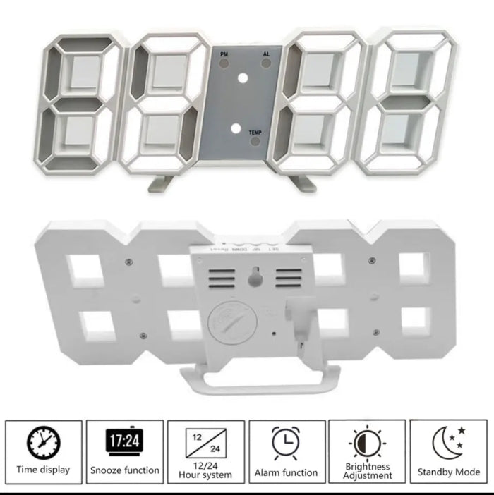 Horloge Digital Led 3D Affichage 24/12 Heures Et Alarme Snooze Et Température