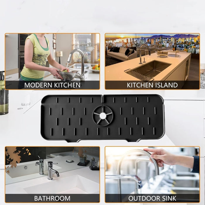 Tapis D'évier De Robinet En Silicone Et Porte Savon Et Chiffon 2 En 1