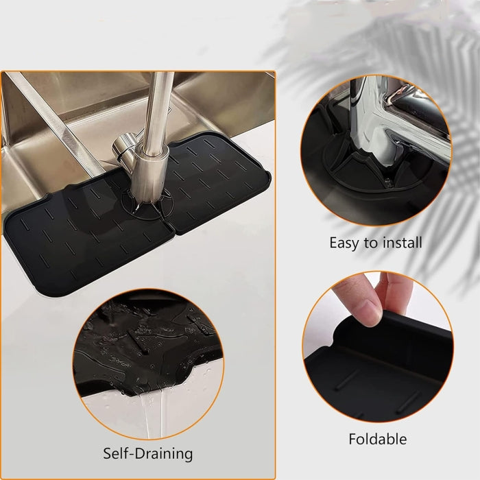 Tapis D'évier De Robinet En Silicone Et Porte Savon Et Chiffon 2 En 1