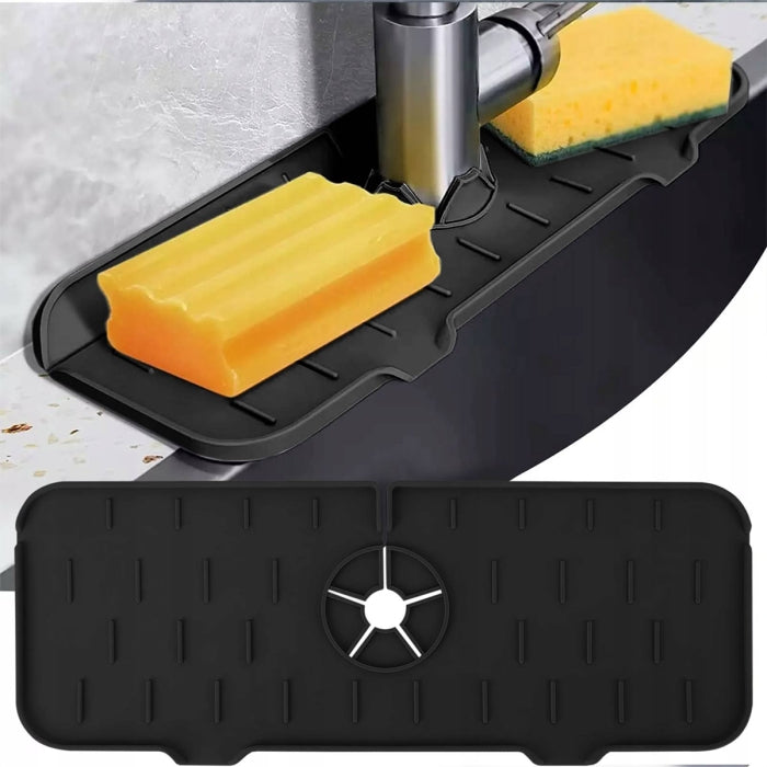 Tapis D'évier De Robinet En Silicone Et Porte Savon Et Chiffon 2 En 1