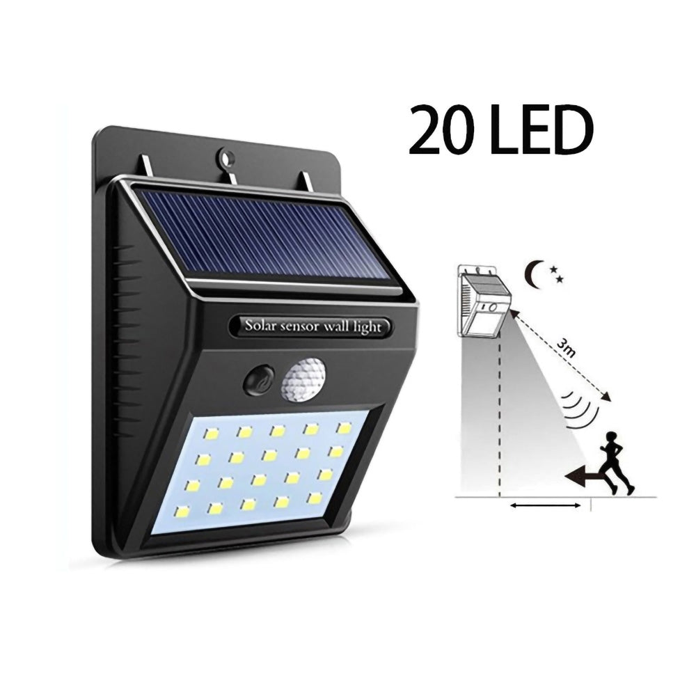Applique murale LED à énergie solaire , Capteur PIR de Mouvement et Capteur de nuit CDS - 20 LED
