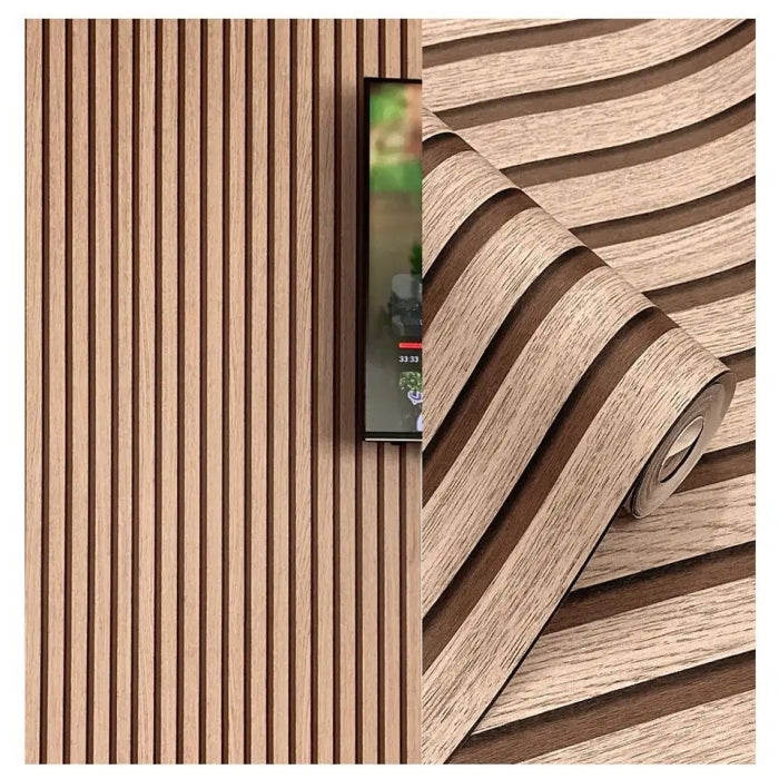Papier Peint Motif Tube Bois Marron Foncé 0,53 X 9,5 M