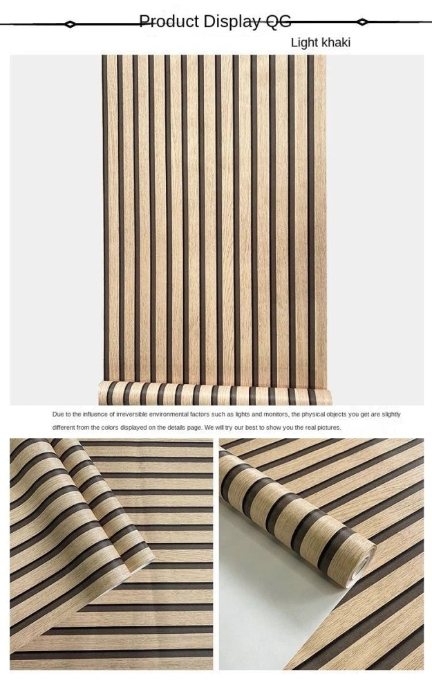 Papier Peint Motif Tube Bois Marron Claire 0,53 X 9,5 M