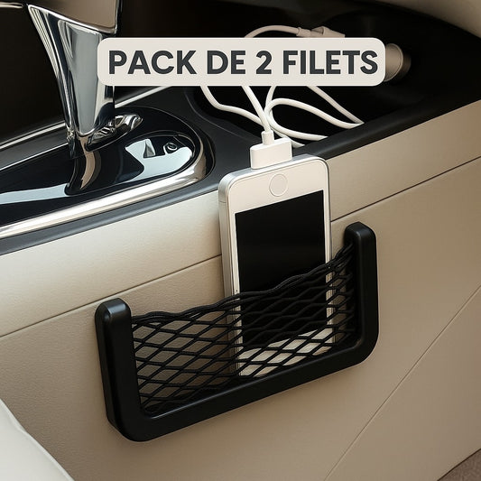 Pack de 2 Filets de Rangement Voiture Universels et Autocollants