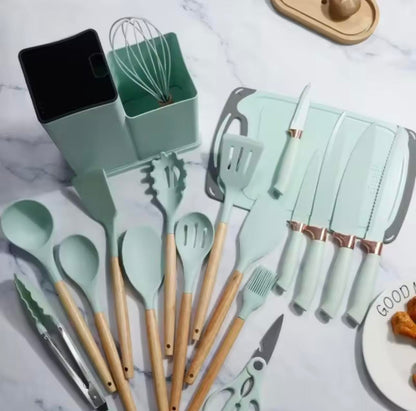 Ensemble D'Ustensiles De Cuisine En Silicone Et Couteaux