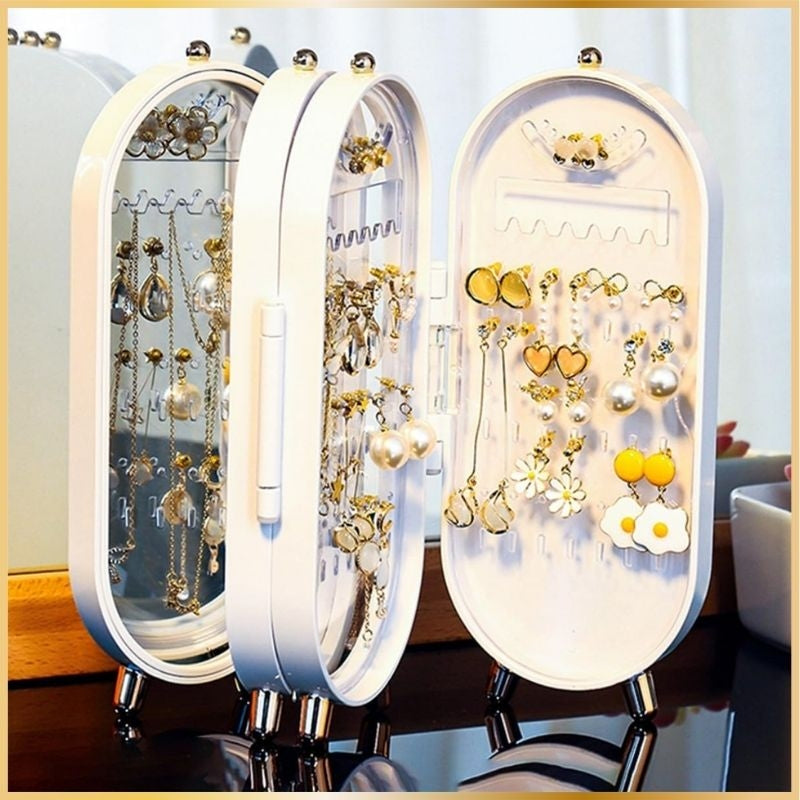 Boîte à Bijoux Pliable avec Miroir & Grand Rangement