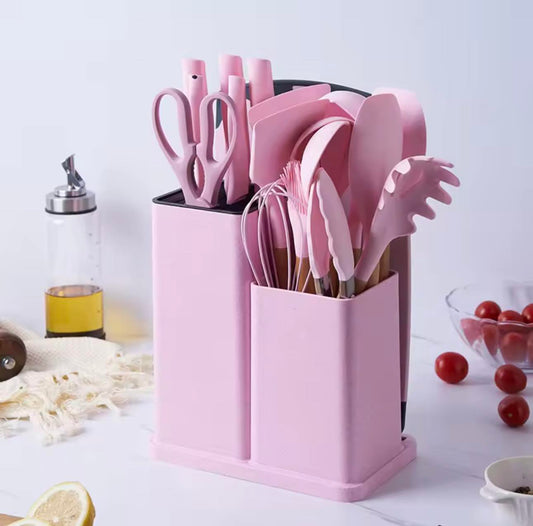 Ensemble D'Ustensiles De Cuisine En Silicone Et Couteaux