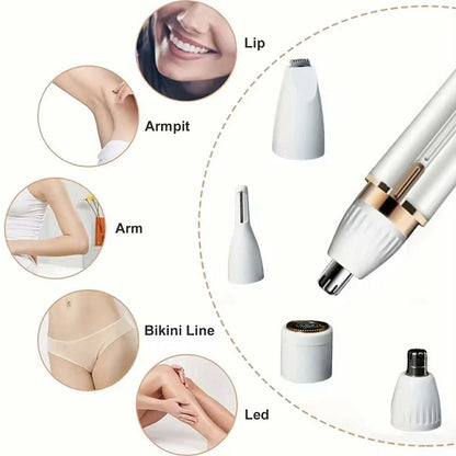 Rasoir 4 en 1 pour femme sans fil – Corps, zone intime, nez et visage