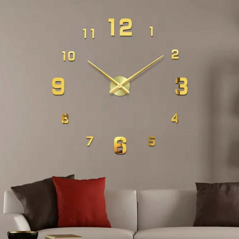Montre murale 3D autocollant doré 120 cm