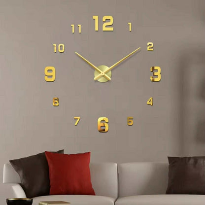 Montre murale 3D autocollant doré 120 cm