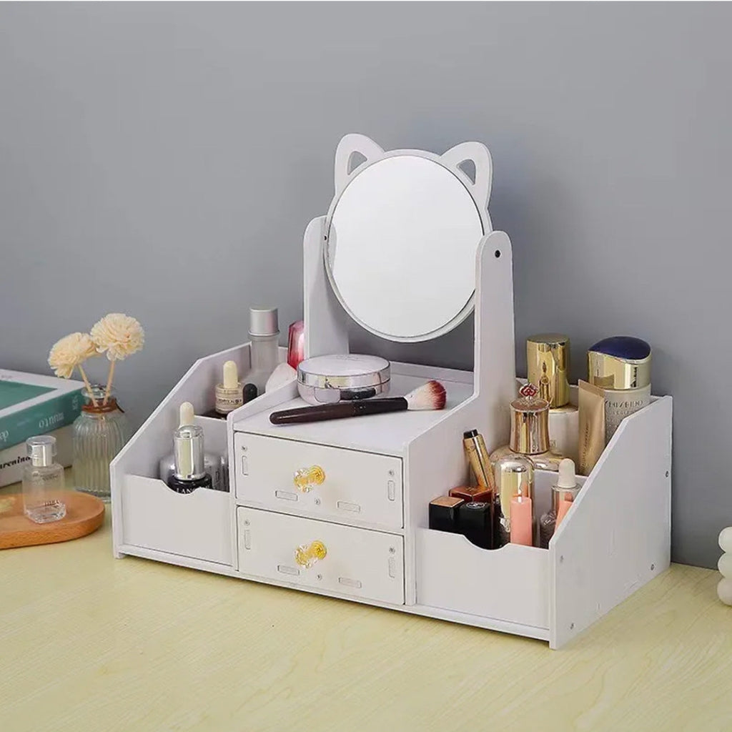 Mini Coiffeuse De Table Multifonction Avec Miroir Inclinable À 360° Et Tiroirs À Boutons Cristal