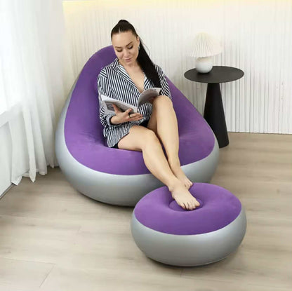Chaise Longue Gonflable avec Pouf