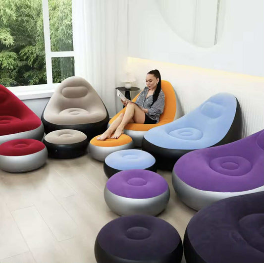 Chaise Longue Gonflable avec Pouf