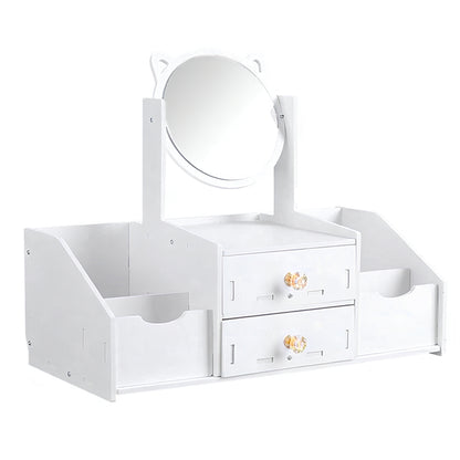 Mini Coiffeuse De Table Multifonction Avec Miroir Inclinable À 360° Et Tiroirs À Boutons Cristal
