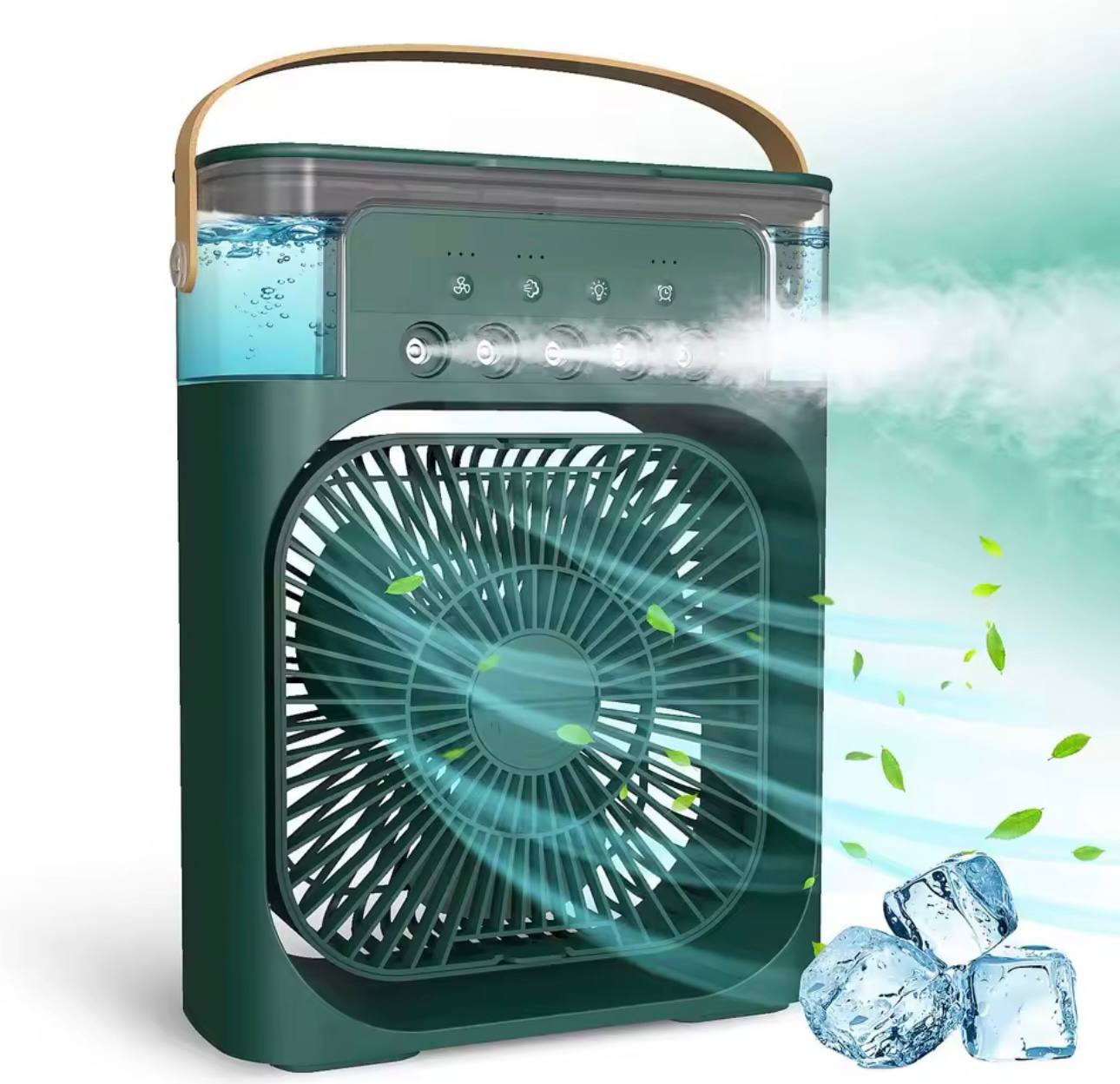 Climatiseur portable avec 3 vitesses de vent et 3 modes de pulvérisation avec veilleuse LED 7 couleurs