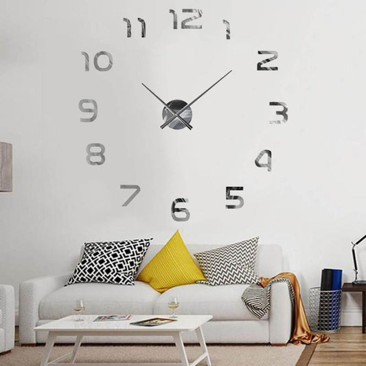 Montre Murale Argent 3D Autocollant Chiffres Normaux 120 Cm