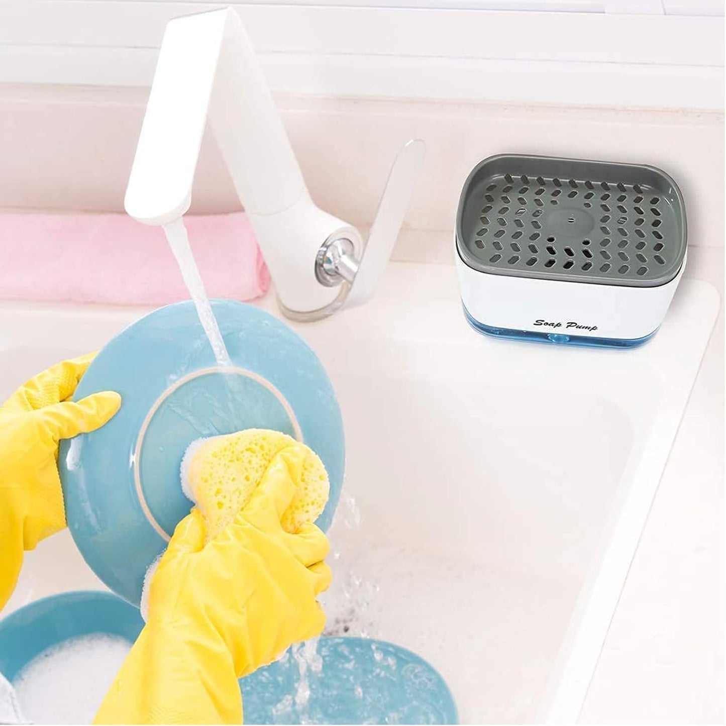 Distributeur de savon liquide 2 en 1 avec porte-éponge