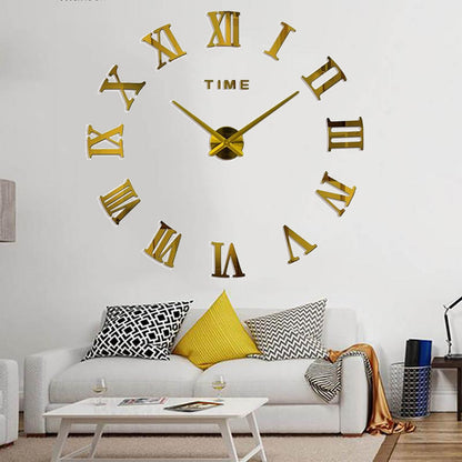 Montre murale Dorée 3D autocollant Chiffres romains 90 cm