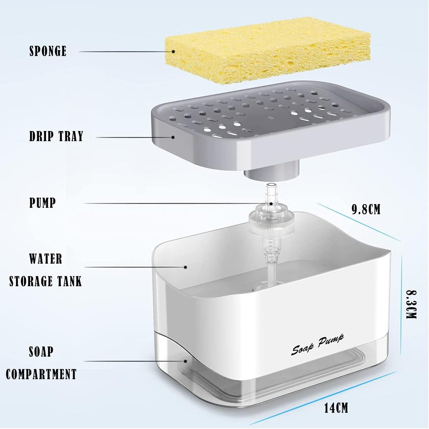 Distributeur de savon liquide 2 en 1 avec porte-éponge