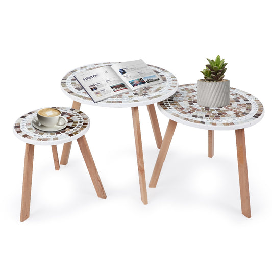 Série de 3 Tables Basses en Bois effet mosaïque Motif 4