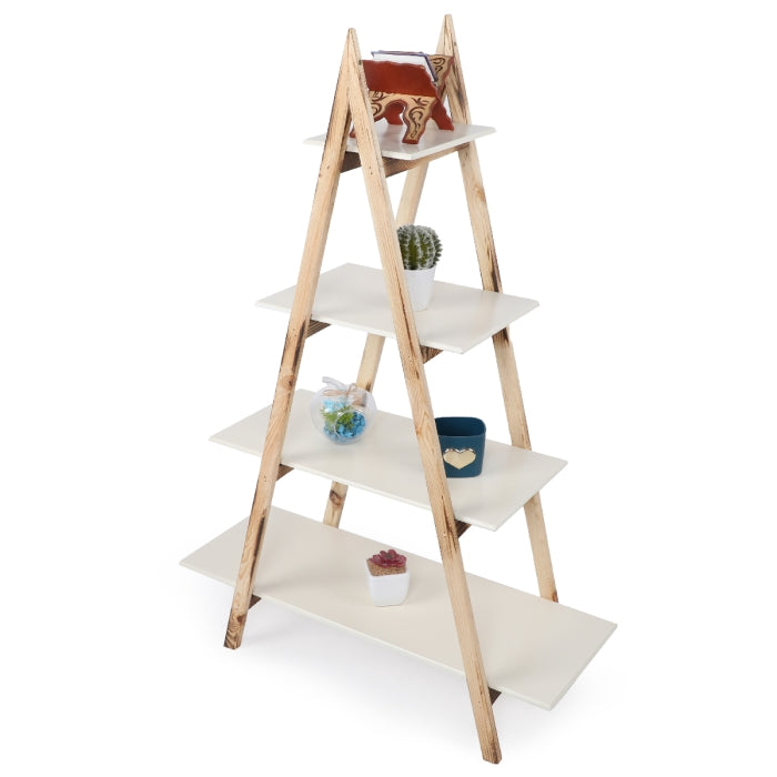 Étagère Echelle en bois forme triangle 4 planches de rangement 118 x 33 cm Beige