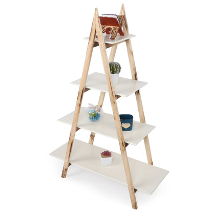 Étagère Echelle en bois forme triangle 4 planches de rangement 118 x 33 cm Beige